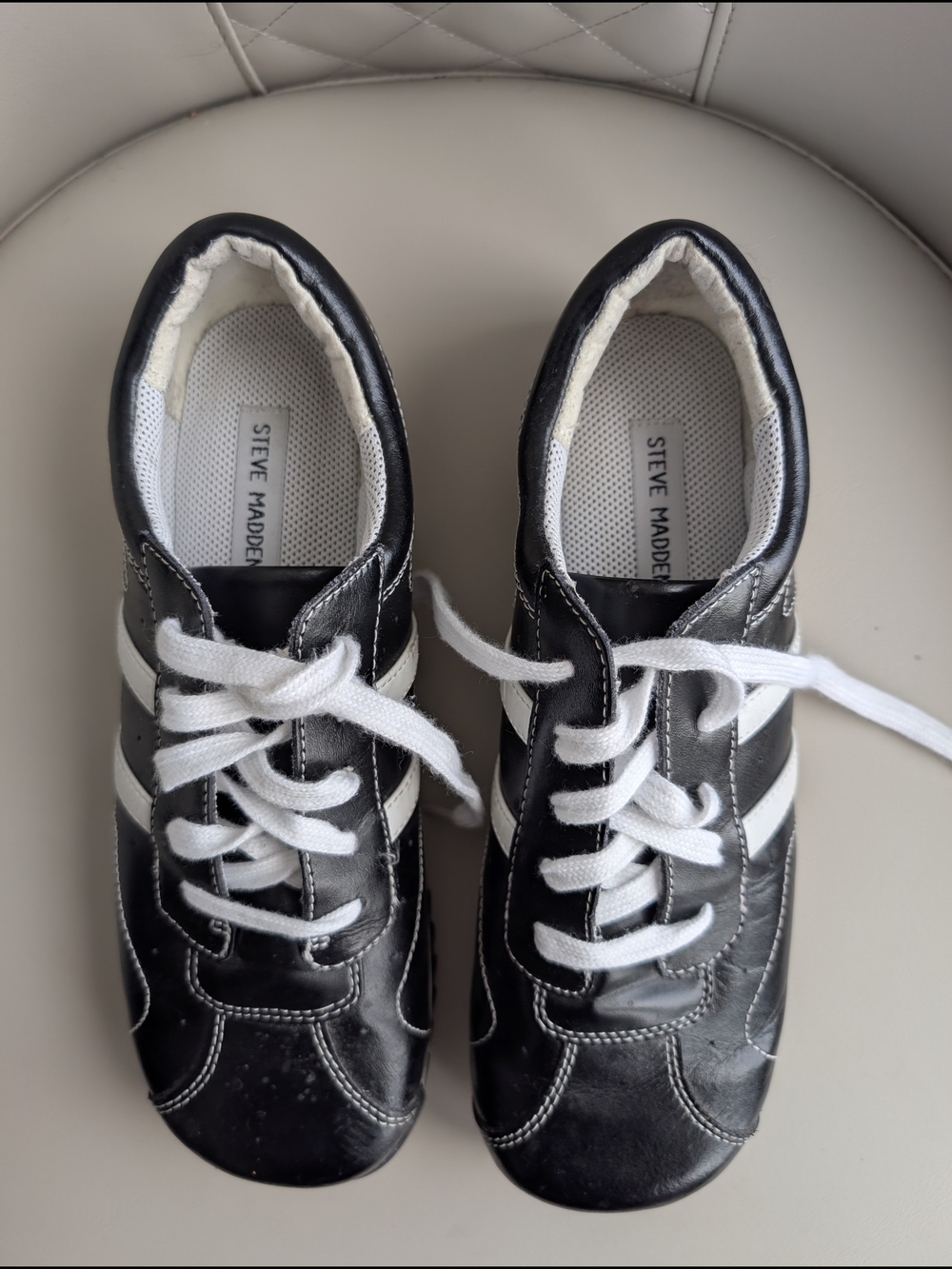 Steve Madden  Nelani Brin Black Y2K Leather Lace-Up Sneakers with White Stripes - Picture 5 of 5